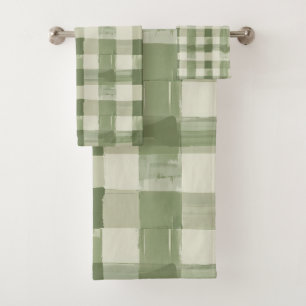 Conjunto De Toalhas Banheiro Xadrez Gingham Verde Oliva