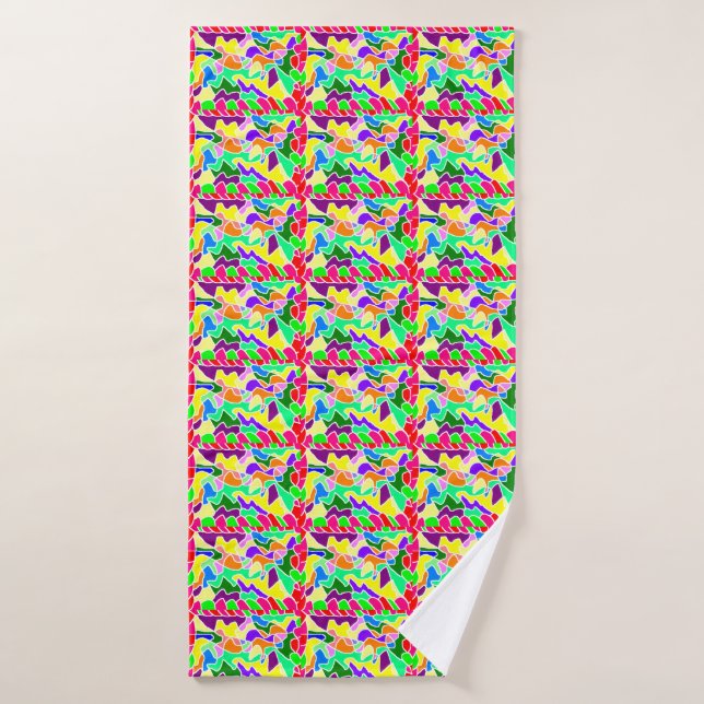 Conjunto De Toalhas Banho de cores brilhantes com vários padrões azul  (Toalha de Banho)