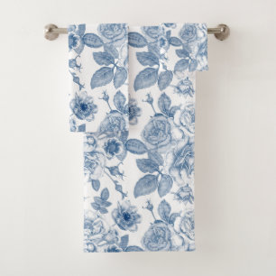 Conjunto De Toalhas Banho floral azul do teste padrão do vintage