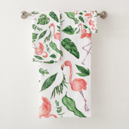 Conjunto De Toalhas Banhroom Tropical Pink Flamingo Pattern v2