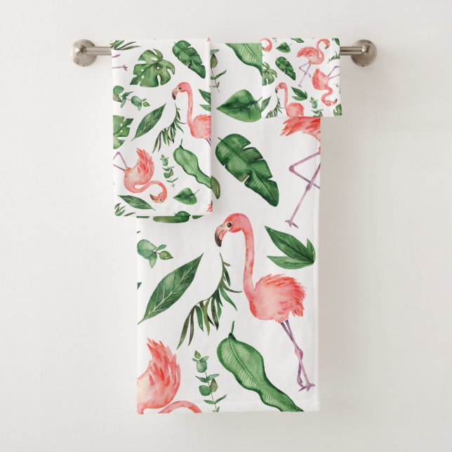 Conjunto De Toalhas Banhroom Tropical Pink Flamingo Pattern v2 (Insitu)