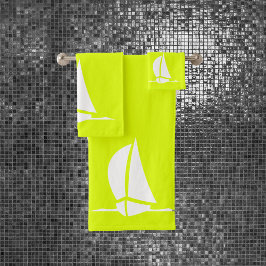 Conjunto De Toalhas barco à vela & bússola em amarelo neon