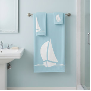 Conjunto De Toalhas barco a vela & bússola em azul claro
