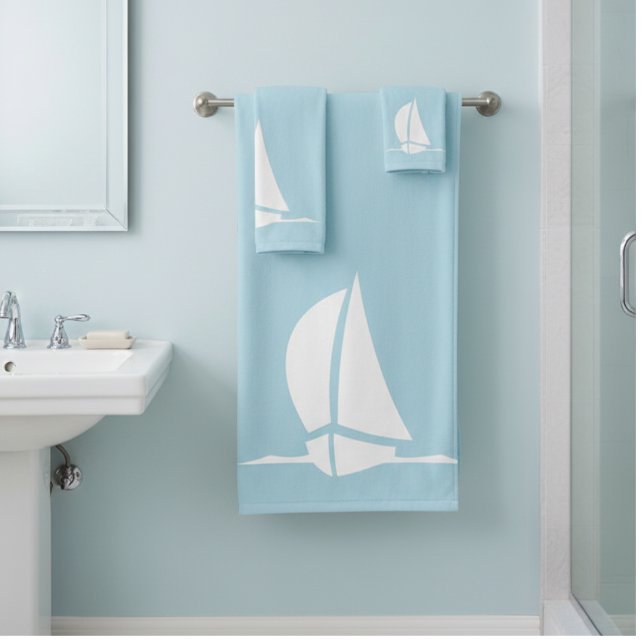 Conjunto De Toalhas barco a vela & bússola em azul claro (Criador carregado)