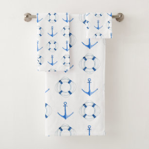 Conjunto De Toalhas Barco Âncora + Monograma de Argola de Salvação Toa
