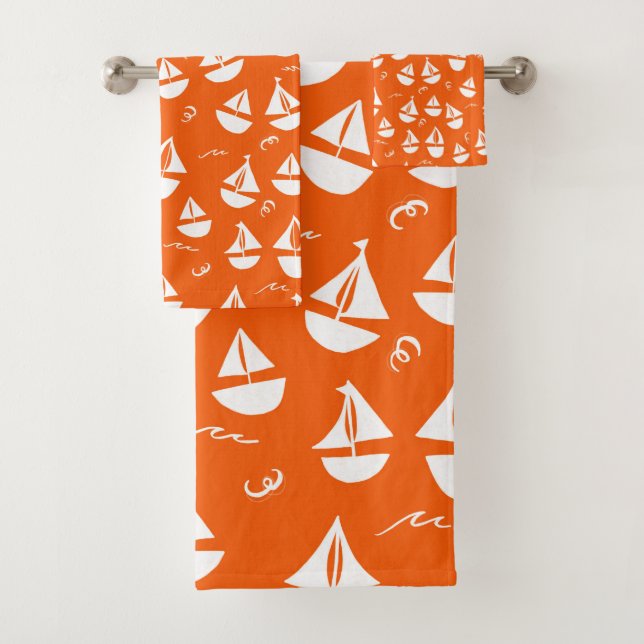 Conjunto De Toalhas Barcos à vela - Padrão Vermelho Branco (Insitu)
