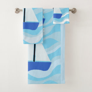 Conjunto De Toalhas Barcos de vela em ondas de oceano