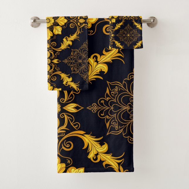 Conjunto De Toalhas "Barockes Ornament-Muster in Gold und Schwarz" (Insitu)