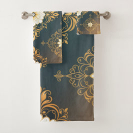 Conjunto De Toalhas "Barockes Ornament-Muster in Gold und Schwarz" Dec