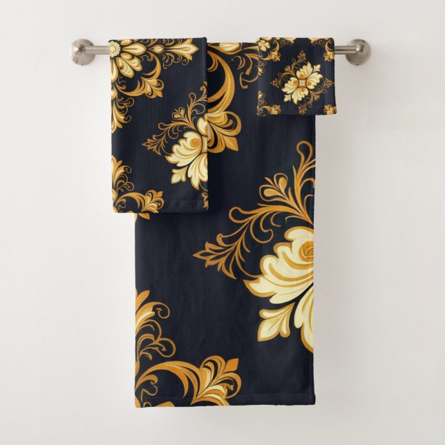 Conjunto De Toalhas "Barockes Ornament-Muster in Gold und Schwarz" Dec (Insitu)