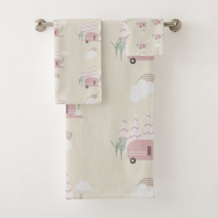 Conjunto De Toalhas Barraca Rosa Padrão Terroso