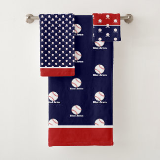 Conjunto De Toalhas Baseball em Marinho Blue Name