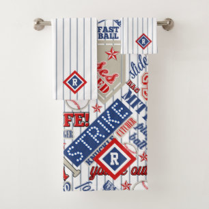 Conjunto De Toalhas Baseball Typography Red White Blue Stripes ID770