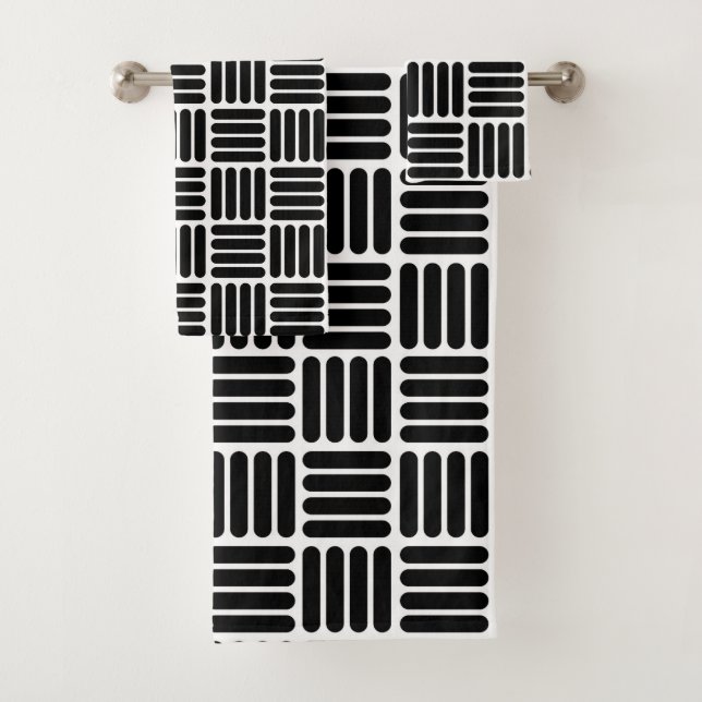 Conjunto De Toalhas Basketweave preto e branco moderno inspirou a (Insitu)