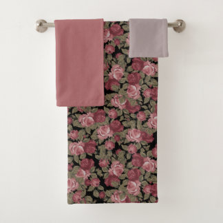 Conjunto De Toalhas Bat de padrão floral preto e rosa com embebência e
