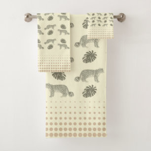 Conjunto De Toalhas Bath toels Cream Folha Moderna e Padrão de Tigre B