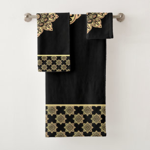 Conjunto De Toalhas Bath Towel Defina Medalhões de ouro em preto