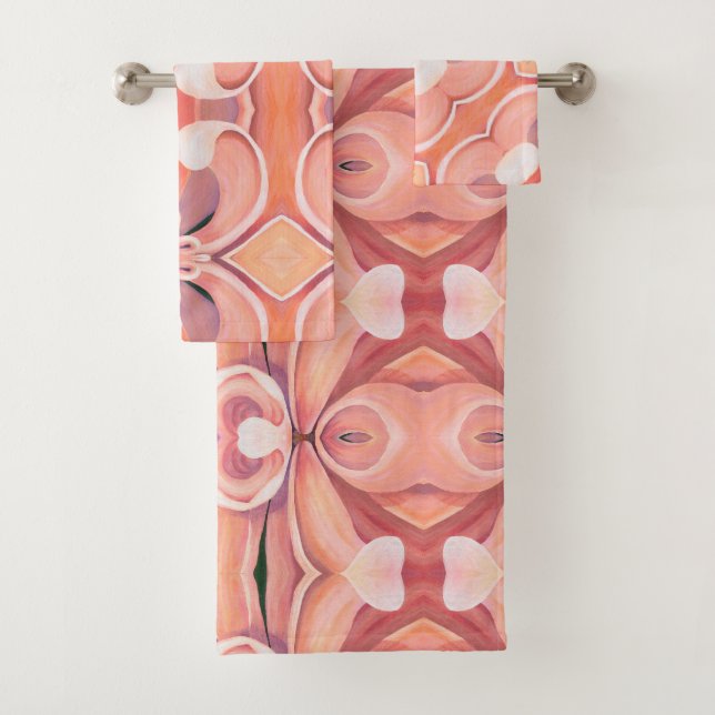 Conjunto De Toalhas Bath Towel Set Peach Dahlia Abstrato (Insitu)
