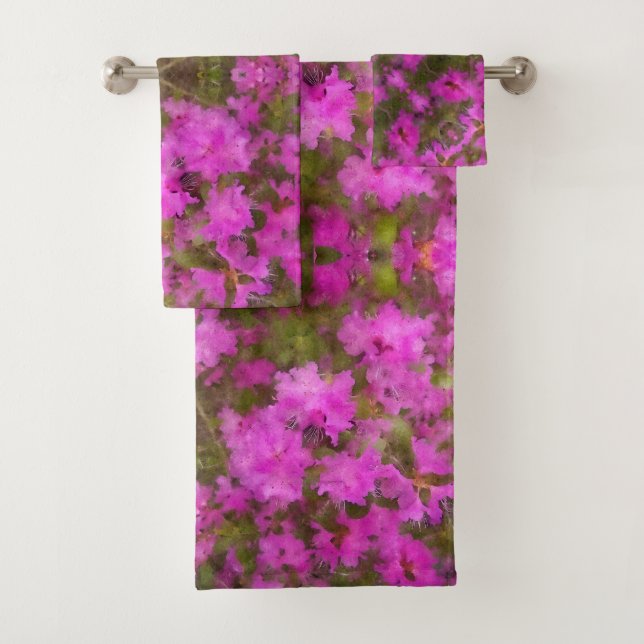 Conjunto De Toalhas Bath Towel Set Purple Rhododendrons (Insitu)