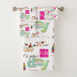 Conjunto De Toalhas Bath Towel Sets, Feliz Cupcake de aniversário DIVE