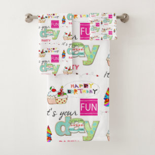 Conjunto De Toalhas Bath Towel Sets, Feliz Cupcake de aniversário DIVE