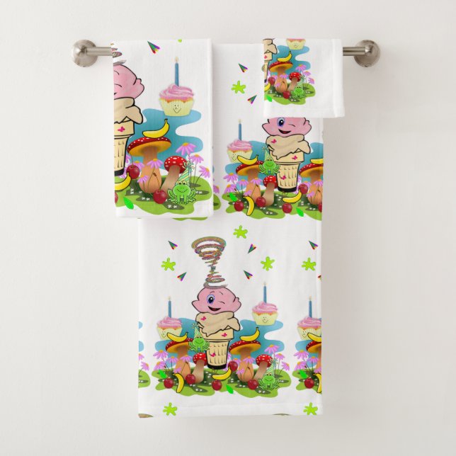 Conjunto De Toalhas Bath Towel Sets, Twin Happy Birthday Cupcake (Insitu)