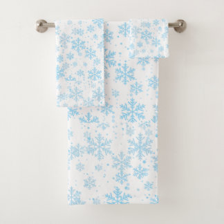 Conjunto De Toalhas Bath Towels Blue Snowflakes Falling On White