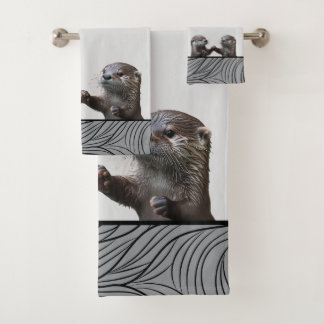 Conjunto De Toalhas Bath Wild Animals Weasels  -  Baby Otters Towels