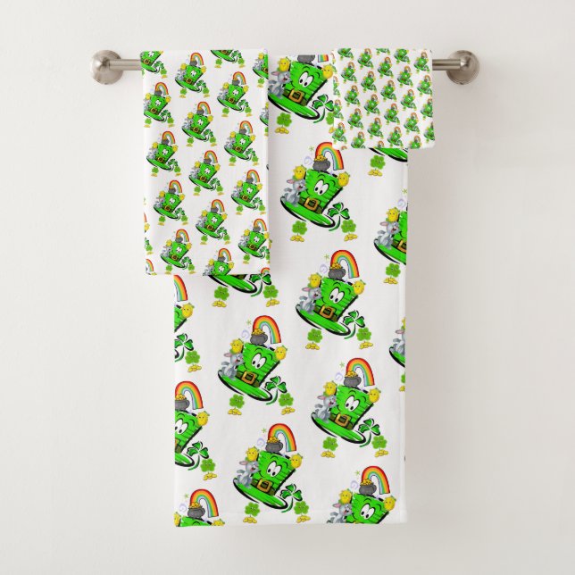 Conjunto De Toalhas Bathroom Towel Sets Happy St. Patrick's Day Rabbit (Insitu)