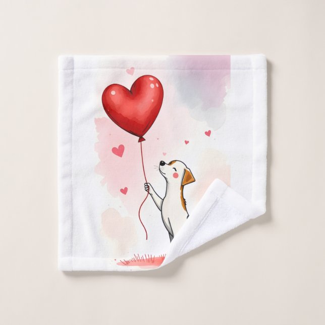 Conjunto De Toalhas Bathroom Towel Sets Valentine's Day Dog Red Heart (Pano de lavar)