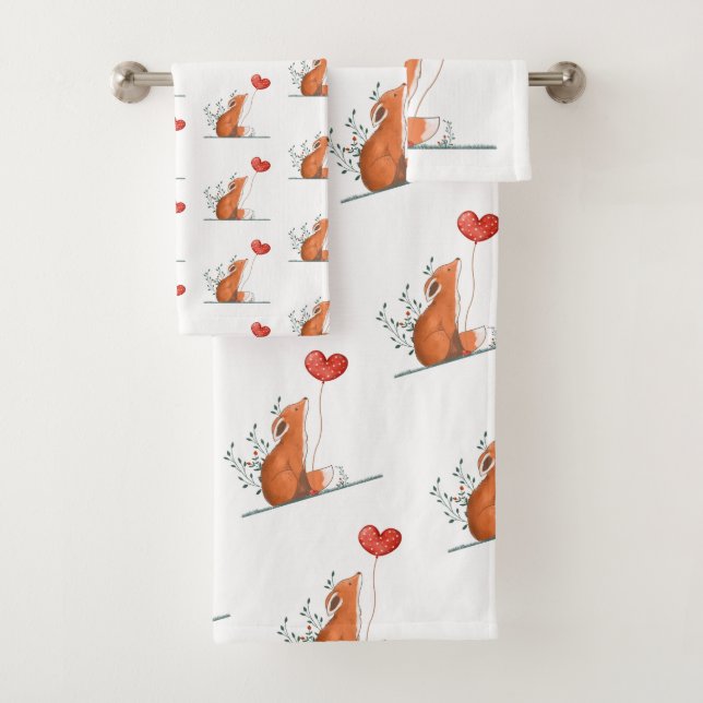 Conjunto De Toalhas Bathroom Towel Sets Valentine's Day Foxy Red Heart (Insitu)