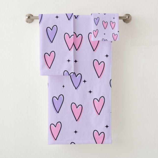 Conjunto De Toalhas Bathroom Towel Sets Valentine's Day Pink Purple  (Insitu)