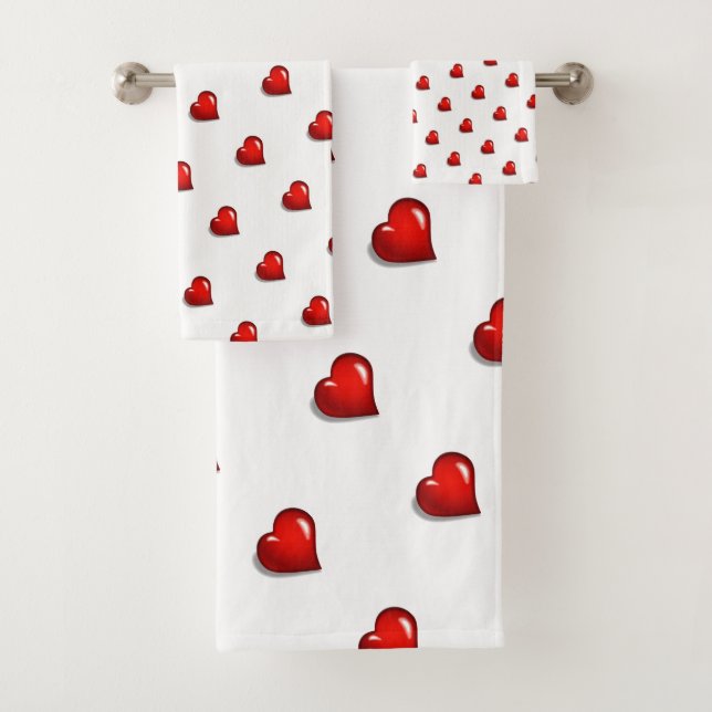 Conjunto De Toalhas Bathroom Towel Sets Valentine's Day Red Hearts  (Insitu)