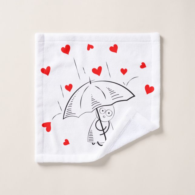 Conjunto De Toalhas Bathroom Towel Sets Valentine's Day UmbrellaHearts (Pano de lavar)