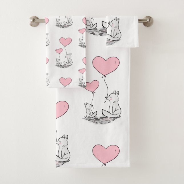 Conjunto De Toalhas Bathroom Towel Sets Valentine's Foxy Pink Hearts (Insitu)
