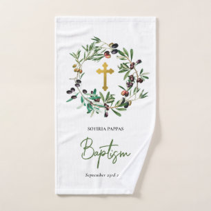 Conjunto De Toalhas Batismo Ortodoxo Grego Azeita Verde