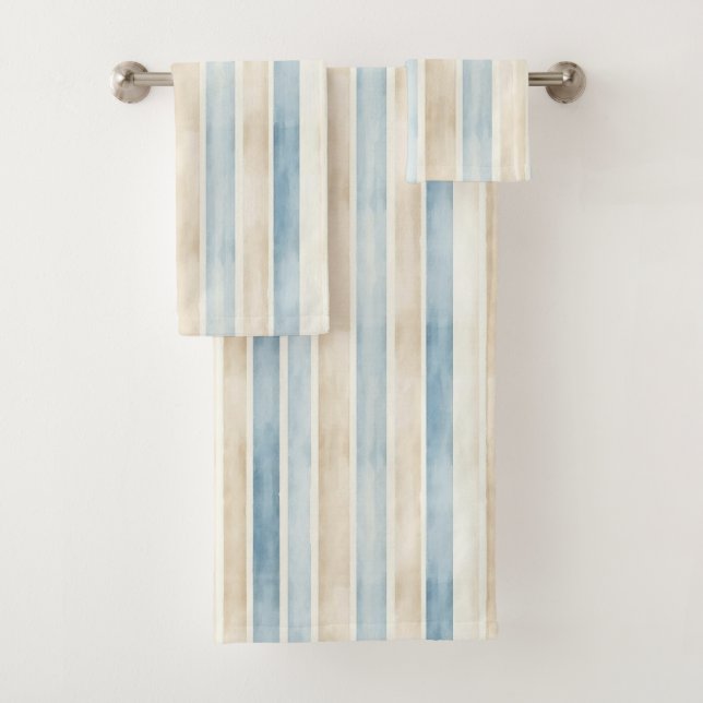 Conjunto De Toalhas Beach Blue Cream Stripes (Insitu)