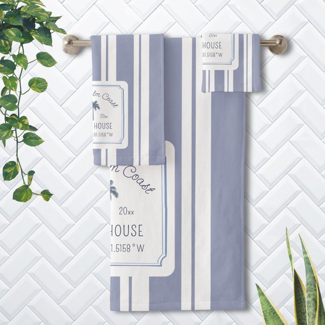 Conjunto De Toalhas Beach House Blue Stripes Coaster Farmhouse (In situ)