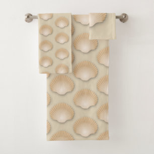 Conjunto De Toalhas Beachy Neutral Tan Seashells