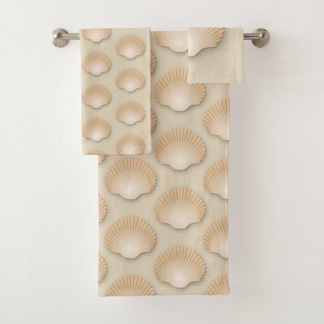 Conjunto De Toalhas Beachy Neutral Tan Seashells (Insitu)