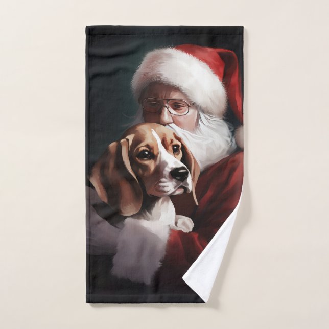 Conjunto De Toalhas Beagle com Papai Noel Natal Festivo (Toalha de mão)