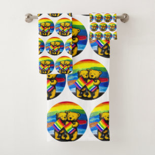 Conjunto De Toalhas Bears Love Casal LGBT Sinalizador do arco-íris