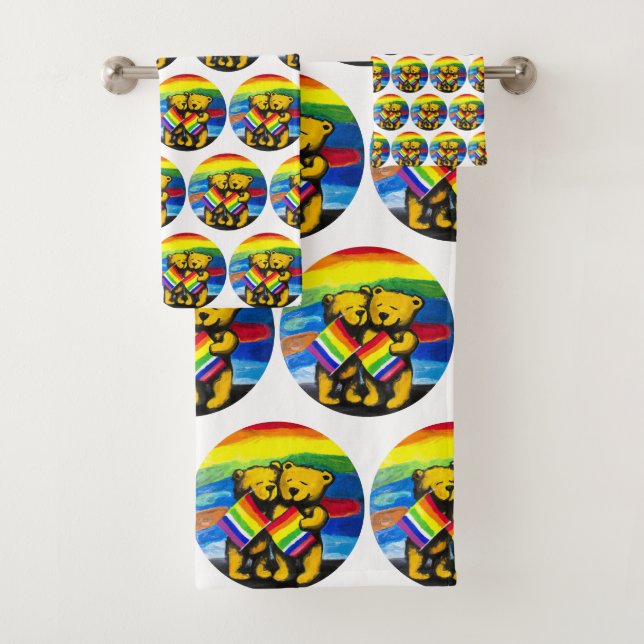 Conjunto De Toalhas Bears Love Casal LGBT Sinalizador do arco-íris (Insitu)