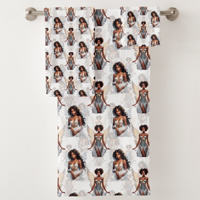Conjunto De Toalhas Beautiful Black Girl Angels Pattern Design  (Criador carregado)