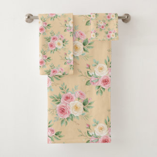 Conjunto De Toalhas Beautiful Flowers in Pastel Color on Beige