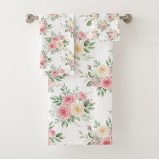 Conjunto De Toalhas Beautiful Flowers in Pastel Color on White