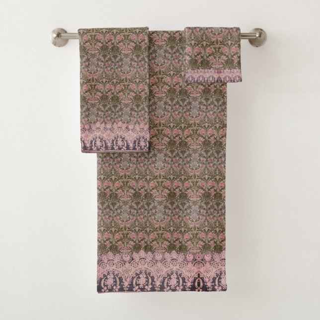 Conjunto De Toalhas Beautiful William Morris Floral Lined in Pink Lace (Insitu)
