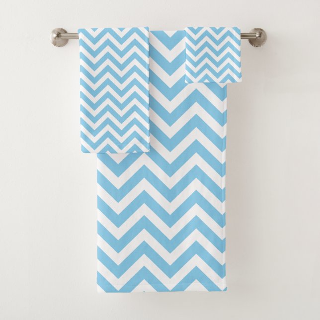 Conjunto De Toalhas Bebê Azul e Branco Médio Horiz. Grelhas de Cevron (Insitu)