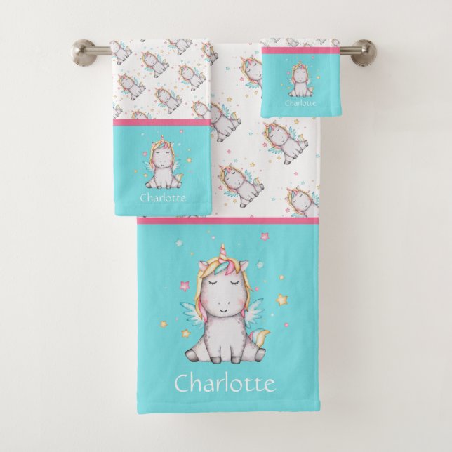 Conjunto De Toalhas Bebê Cinto Personalizado Unicórnios Rosa e Teto (Insitu)