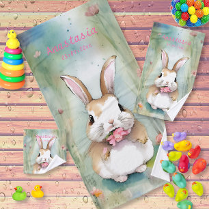 Conjunto De Toalhas Bebê Coelhinho Fofo Flores de Primavera em Aquarel